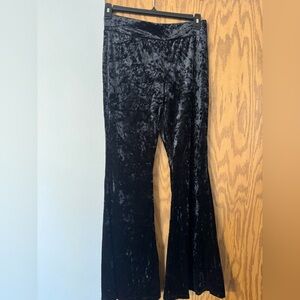 NWT SHEIN Black Faux Velvet Size Large. Flare pants Sheer burnt Velvet.